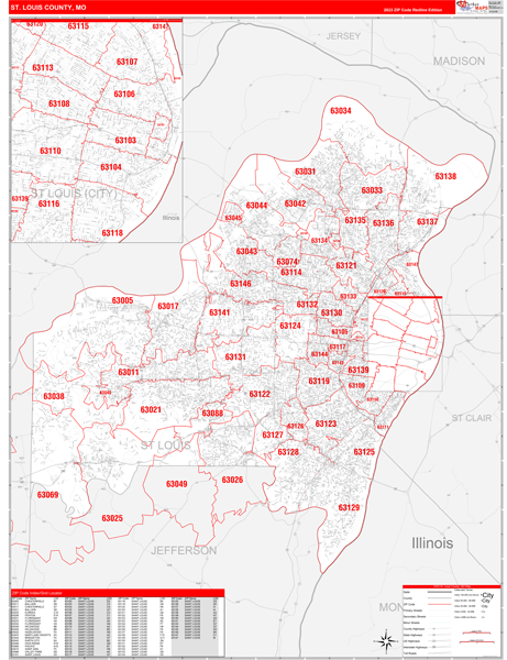 St Louis County Mo Zip Code Maps Red Line 5116